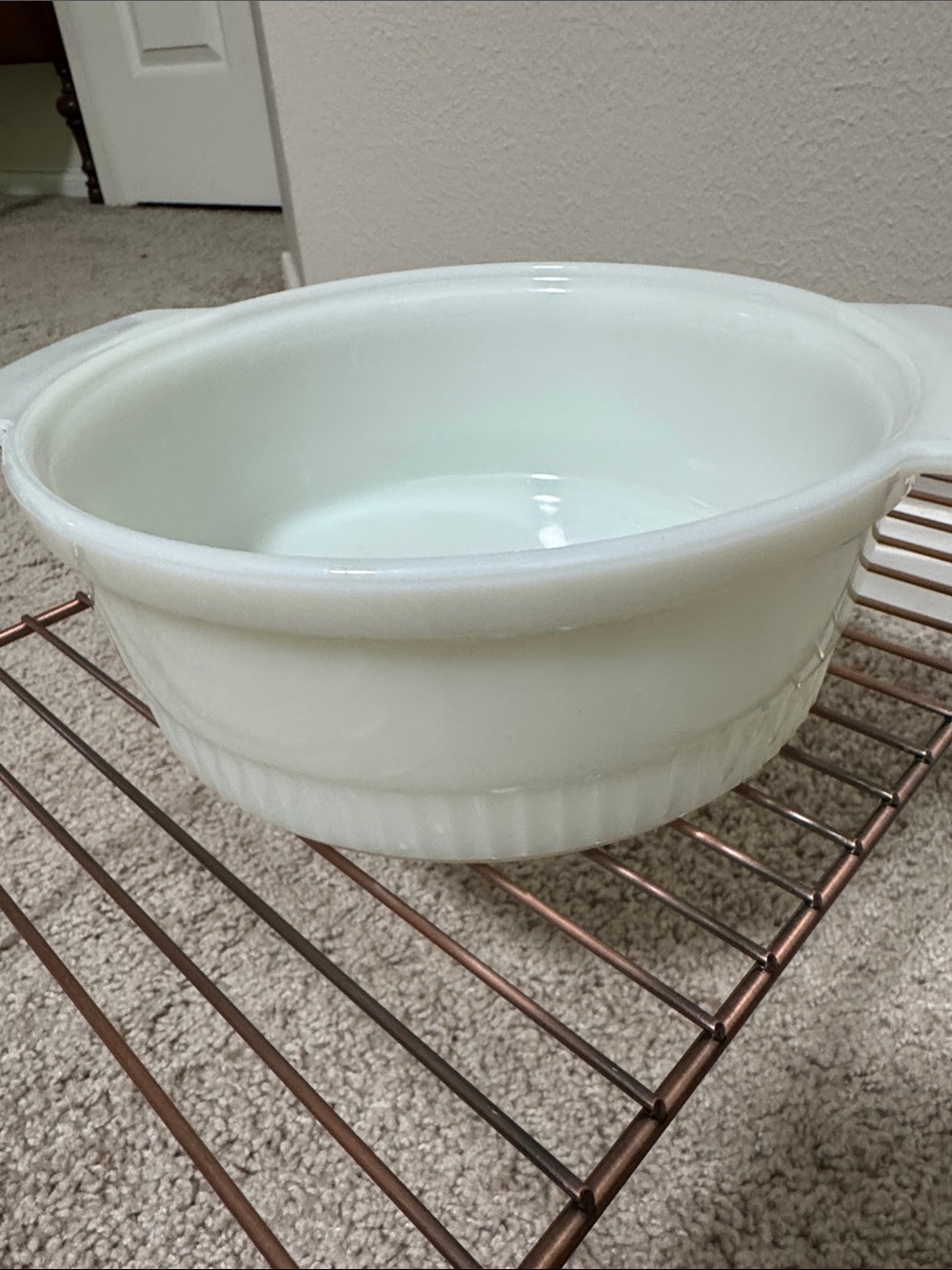 Vintage Anchor Hocking White Milk Glass Oven Proof Bowl with Handles